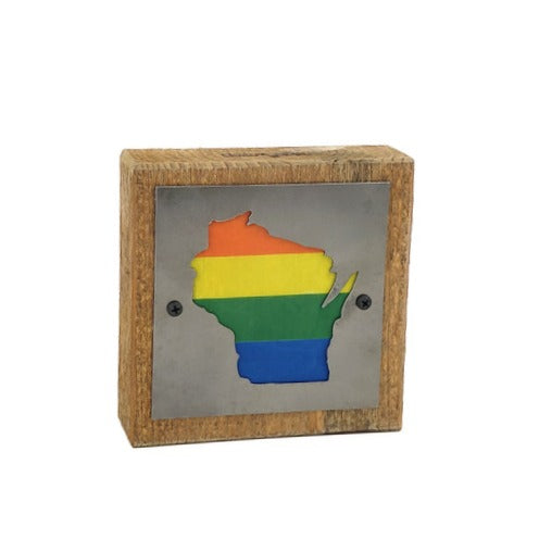 Wisconsin Pride Rustic Wood & Metal Small Home Decor Sign