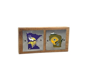 Minnesota Viking Green Bay Packer Double Wood and Metal Sign