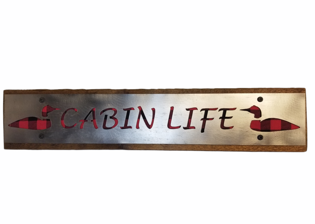 Cabin Life Wood and Metal Sign - Red Buffalo