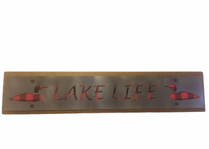 Lake Life Wood and Metal Sign - Red Buffalo Plaid