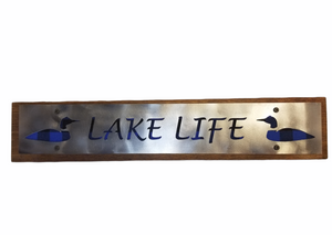 Lake Life Wood and Metal Sign - Blue Buffalo Plaid