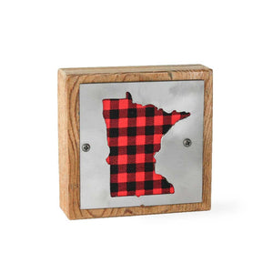Minnesota Red Buffalo Plaid Rustic Wood & Metal Small Home Decor Sign